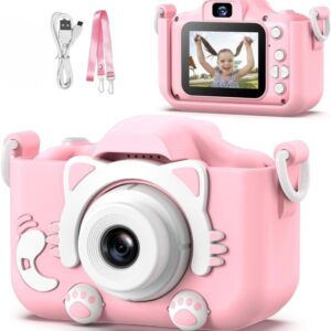 Câmera Digital Infantil Portátil – Recarregável, Com Tela LCD, Jogos e Vídeo HD – Presente Criativo para Crianças de 4 a 12 Anos – Antichoque, Fácil de Usar (Rosa)
