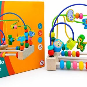 Brinquedo Infantil Pedagógico Aramado Circular Montanha Russa Colorido Madeira 19cm Educativo Coordenação Motora Aprenda Cores Formas Movimentos Habilidades Montessori Diversão Premium (Modelo 01)