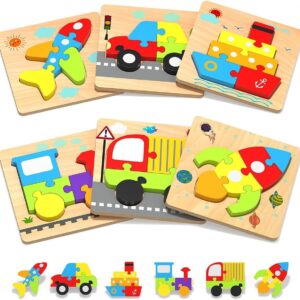 Montessori Madeira Quebra-Cabeças Blocos de Montar Brinquedos Educativos Infantil 6 Formas