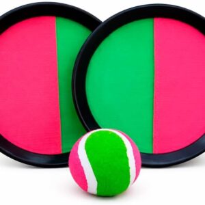 Kit Lança Bola 2 Raquetes Autocolantes Bola Bateu Colou Grudou Esporte Ar Livre Brinquedo Infantil Arremesso Jogo Lançar e Pegar Diversão em Família Premium