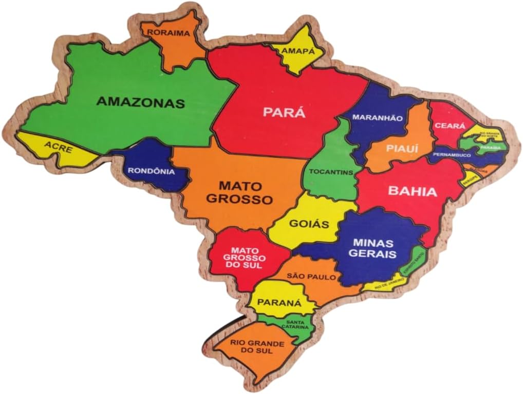 Quebra-Cabeça Mapa do Brasil em MDF Educativo 26 Peças