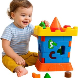 Castelo Didático Educativo Infantil com Peças de Encaixe Letras Números e Formas Coloridas para Montar e Desmontar
