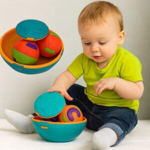 Gira Ball Brinquedo Sensorial Montessori Pião João Bobo com Bolinhas que Giram e Chocalho Colorido Coordenação Motora Infantil Interativo para Crianças Coordenação Motora e Habilidade
