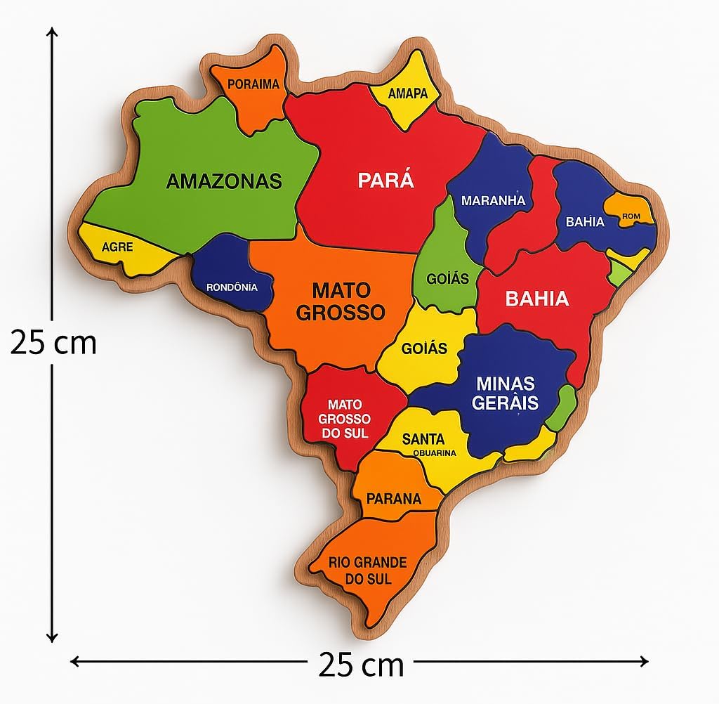 Quebra-Cabeça Mapa do Brasil em MDF Educativo 26 Peças - Imagem 3