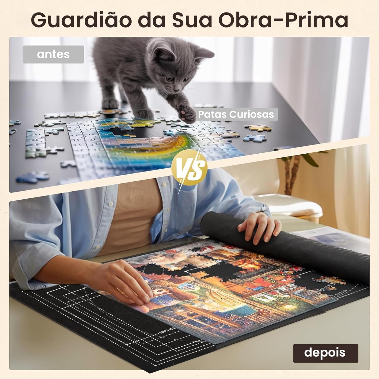 Tapete Quebra Cabeça, Tapete Porta Quebra Cabeça Até 2000 Peças Sortido Guarda Fácil, 120x80 cm, com Bandeja, Bomba de Ar e Bolsa - Imagem 4
