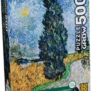 Quebra-Cabeça 500 Peças MINI - ESTRADA COM CIPRESTE E ESTRELA - VAN GOGH - Grow