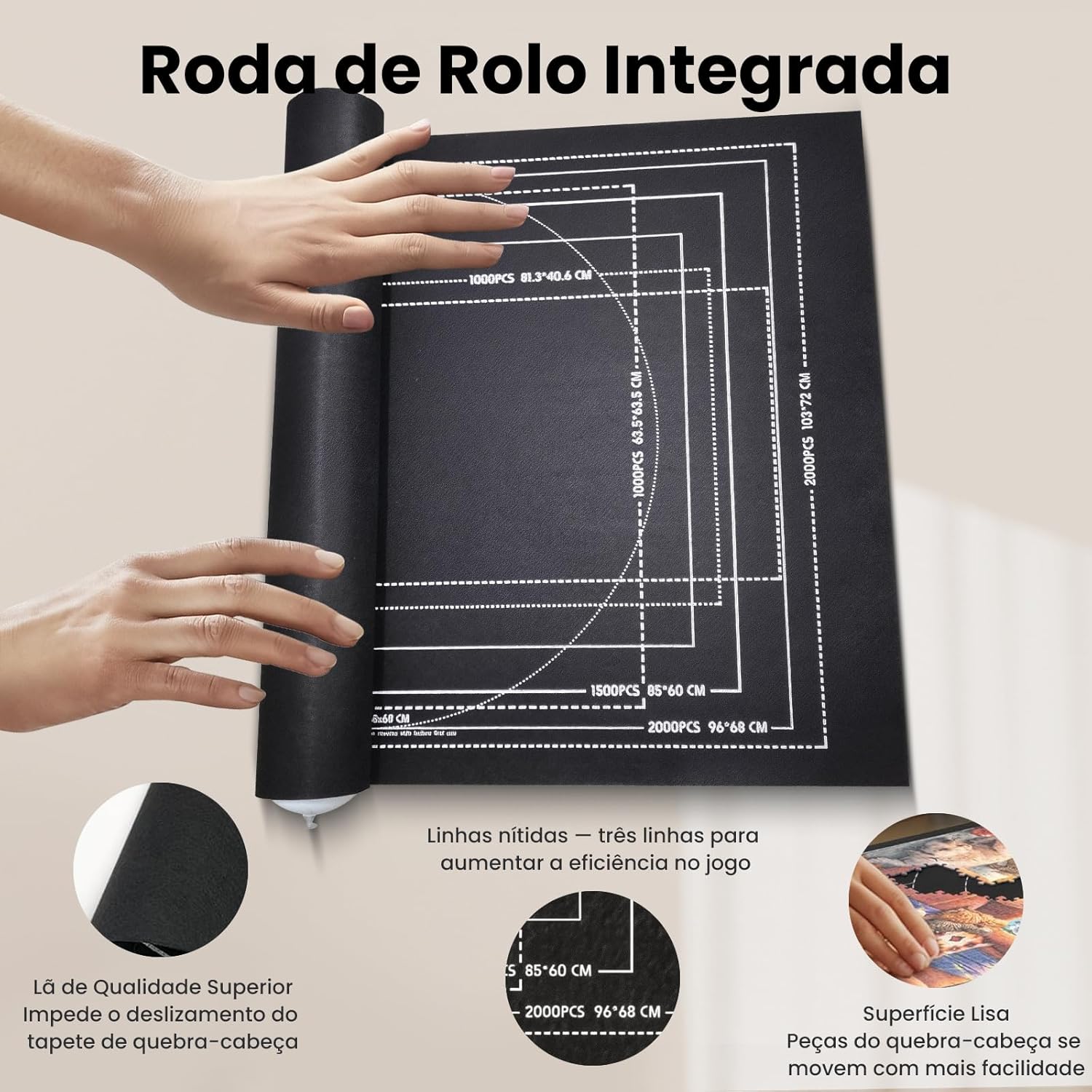Tapete Quebra Cabeça, Tapete Porta Quebra Cabeça Até 2000 Peças Sortido Guarda Fácil, 120x80 cm, com Bandeja, Bomba de Ar e Bolsa - Imagem 2