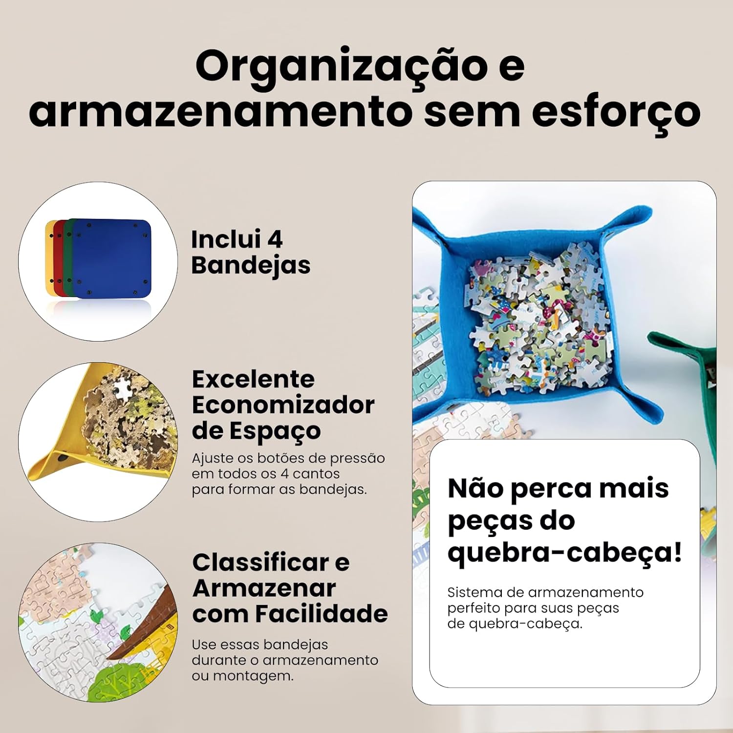 Tapete Quebra Cabeça, Tapete Porta Quebra Cabeça Até 2000 Peças Sortido Guarda Fácil, 120x80 cm, com Bandeja, Bomba de Ar e Bolsa - Imagem 3