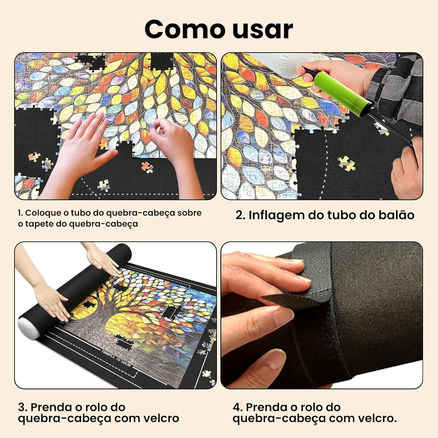 Tapete Quebra Cabeça, Tapete Porta Quebra Cabeça Até 2000 Peças Sortido Guarda Fácil, 120x80 cm, com Bandeja, Bomba de Ar e Bolsa - Imagem 5