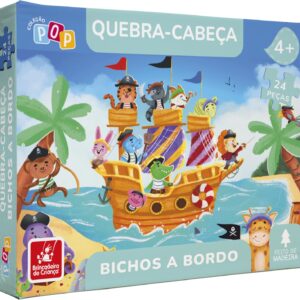 Brincadeira de Criança Quebra-Cabeça Infantil 24 Peças Madeira Bichos a Bordo