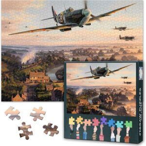 Quebra-cabeça de 1000 peças para adultos aeronaves de caça vintage da Segunda Guerra Mundial pinturas de aviões de guerra arte de aviação militar decoração de parede 70 x 40 centímetros