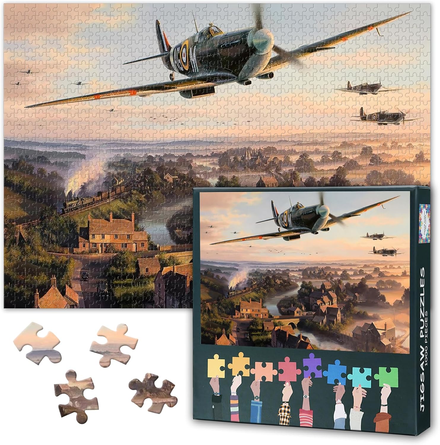 Quebra-cabeça de 1000 peças para adultos aeronaves de caça vintage da Segunda Guerra Mundial pinturas de aviões de guerra arte de aviação militar decoração de parede 70 x 40 centímetros
