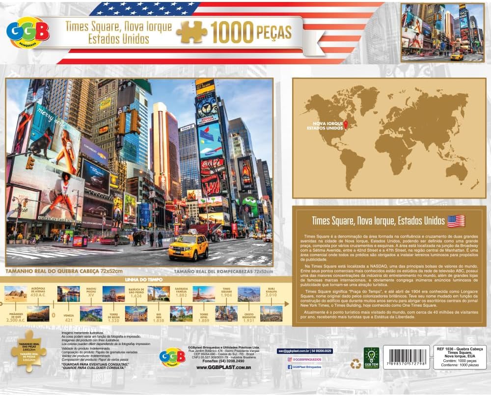 GGB Plast Quebra-Cabeça Times Square Nova Iorque EUA 1000 Peças - Imagem 4