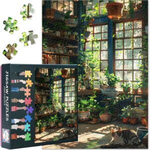 Quebra-cabeça de plantas em vaso de 1000 peças para adultos, quebra-cabeças 1000 peças de botânica difícil e desafiadora, 60 x 40 cm jogo de quebra-cabeça familiar presente noturno e decoração de casa