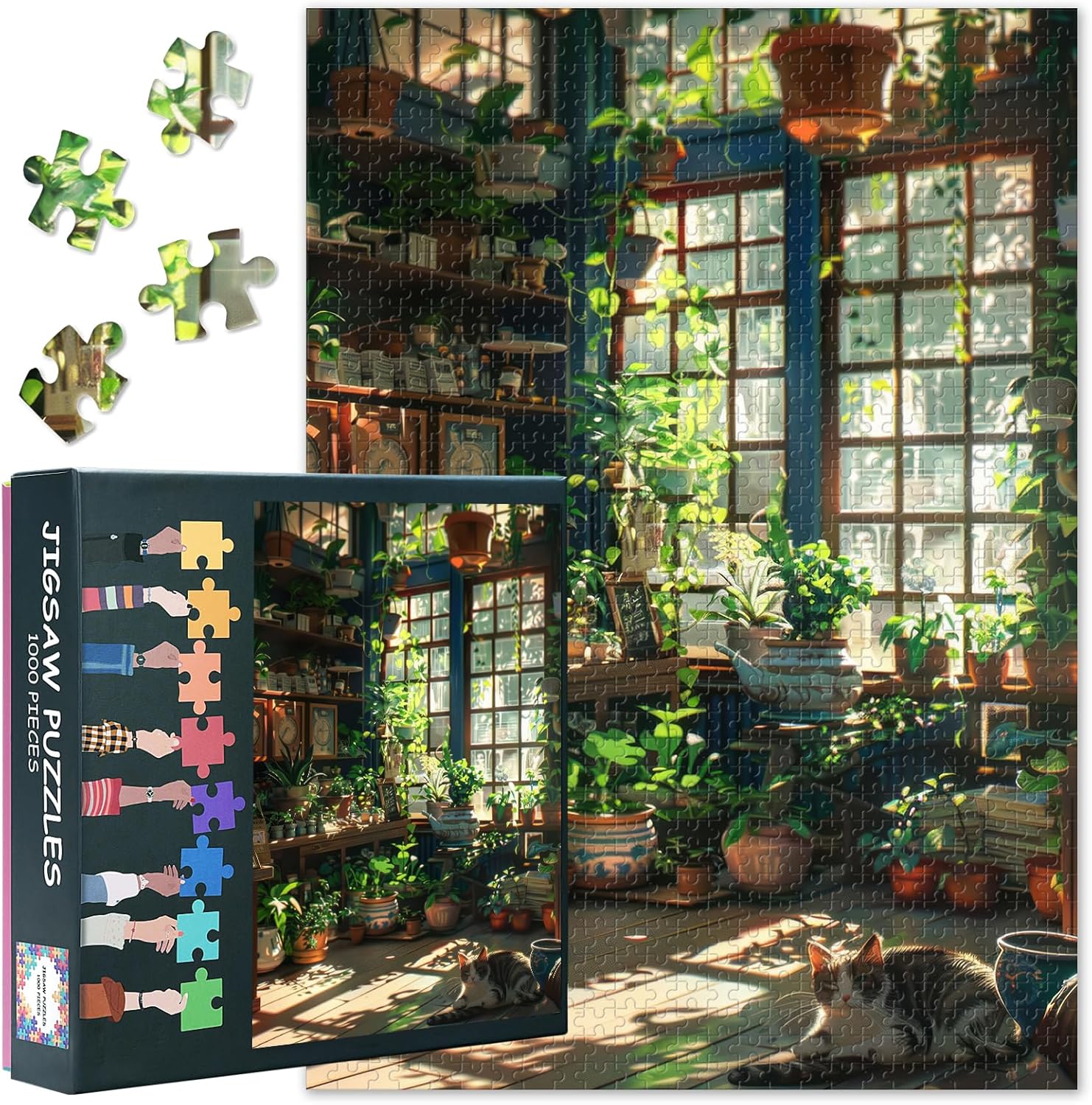Quebra-cabeça de plantas em vaso de 1000 peças para adultos, quebra-cabeças 1000 peças de botânica difícil e desafiadora, 60 x 40 cm jogo de quebra-cabeça familiar presente noturno e decoração de casa